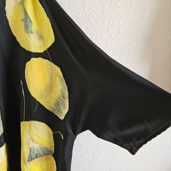 Aspen Silk Woman Kimono One Size Hand Painted 100% Silk Aspen Leave Art Colorful - Picture 3 of 7